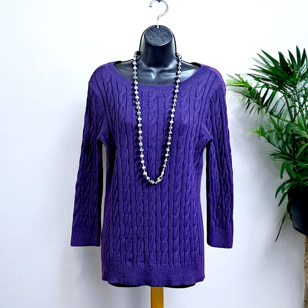 Ann Taylor Loft Cable Knit Sweater Pullover Women's Size M Purple Colorful